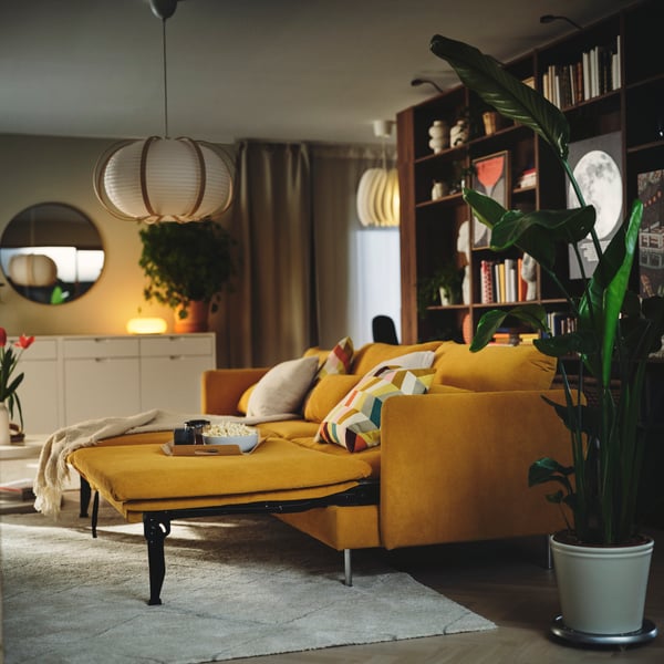 SÖDERHAMN 4-seat sofa-bed, with chaise longue/Kelinge beige