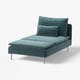 Teal SÖDERHAMN chaise longue; modern, sleek design with cushions, metal legs.