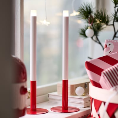 STRÅLA LED candle, battery-operated red