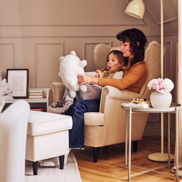 STRANDMON Wing chair with footstool, Tommaboda deep beige