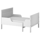 SUNDVIK white toddler bed, sleek design, wood, durable, safe rails.