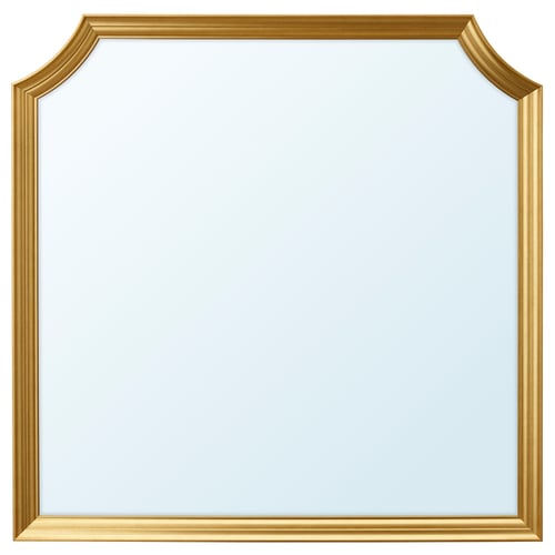 Gold-framed mirror, elegant design, square shape, reflective surface.