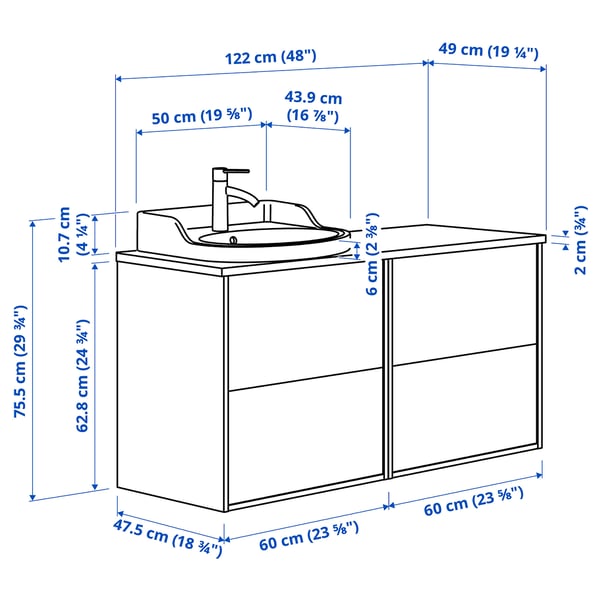 Illustration with measurements for the product: TÄNNFORSEN.