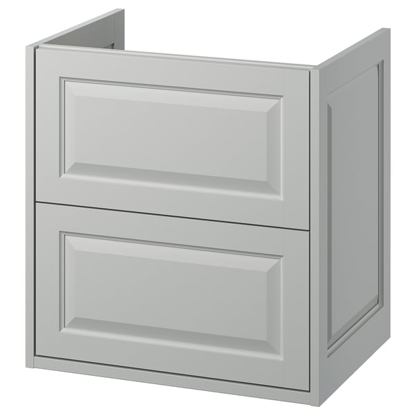 TÄNNFORSEN light grey bathroom cabinet with bevelled drawers.