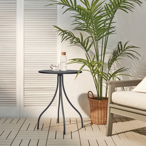 Anthracite side table, sleek & functional, powder-coated steel, compact space utility.
