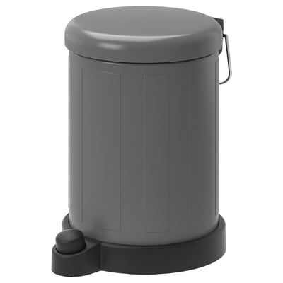 Grey TOFTAN pedal bin with foot pedal, handle, and lid, made of galvanised steel and plastic.