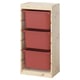 TROFAST storage, light wood, red bins, rectangular, open shelves.