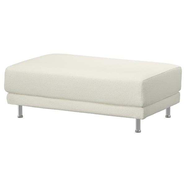 The UPPÅKRA, a cream-colored footrest with a soft, textured fabric cover and metal legs.