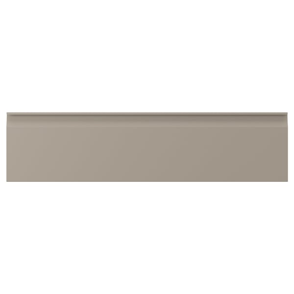 UPPLÖV beige kitchen cabinet door with sleek, integrated handle and smooth edges.