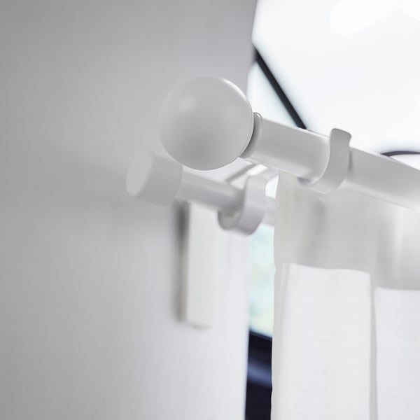 VÄSENTLIG: white, round, plastic finial; modern, minimalist design.