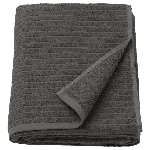 Dark grey VÅGSJÖN cotton towel with striped texture for softness and absorbency.