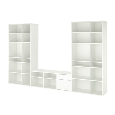 White VIHALS modular shelving unit and tv stand, sleek and modern, for organizing and displaying items.