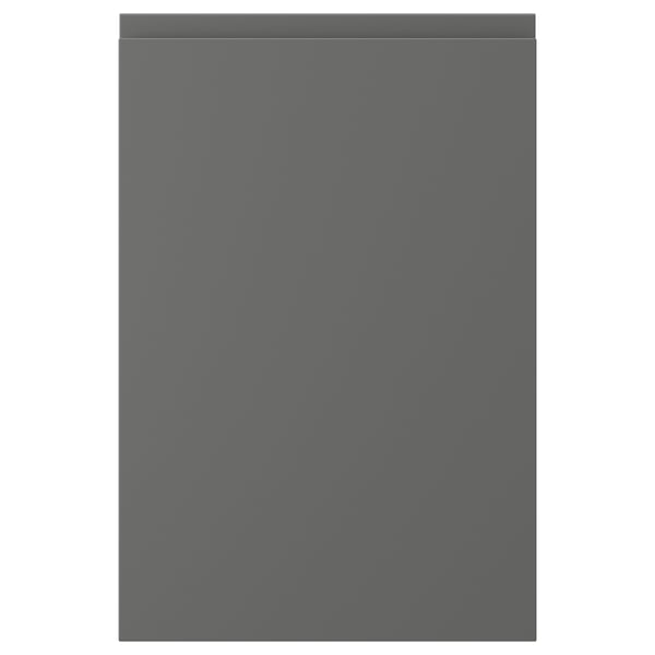 Grey VOXTORP cabinet door, sleek design with integrated handles.