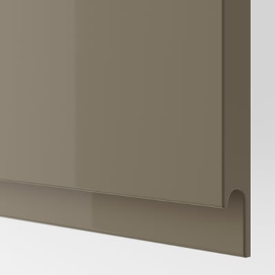 High-quality dark grey-brown cabinet door with smooth, glossy finish and integrated handle.