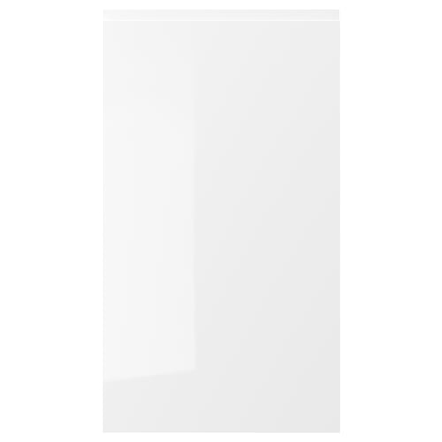 VOXTORP white gloss cabinet door; sleek, modern, high-gloss finish, integrated handles, rectangular shape.
