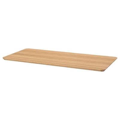 ANFALLARE puidust kirjutuslaud, millel on kerge naturaalne bambusviimistlus. Sellel on ristkülikukujuline ülaosa ja tugev, lihtne disain, mis sobib ideaalselt ruumi säästmiseks.