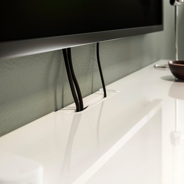 BESTÅ Telerialuse pealispaneel, klaas/valge, 120x40 cm