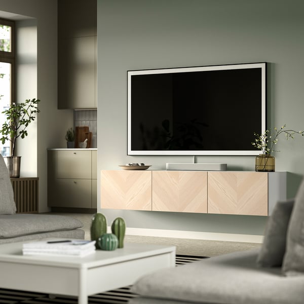 BESTÅ Ustega telerialus, valge/Hedeviken saarespoon, 180x42x38 cm