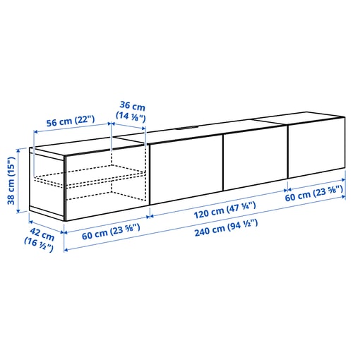 BESTÅ Ustega telerialus, valge/Lappviken valge, 240x42x38 cm