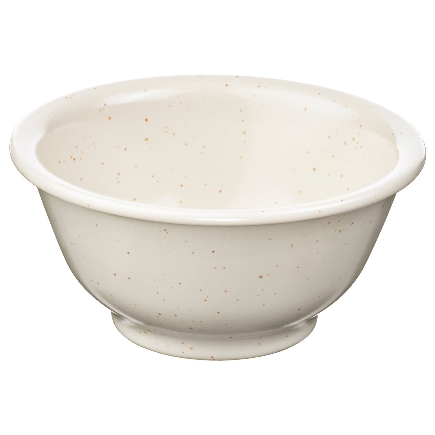 Dagaster valge kauss oranžide täppidega, kivikeraamika, ümar kuju tugeva servaga.