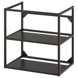 Must ENHET metallist kahe riiuliga hoiuraam, mis sobib ideaalselt vannituppa.