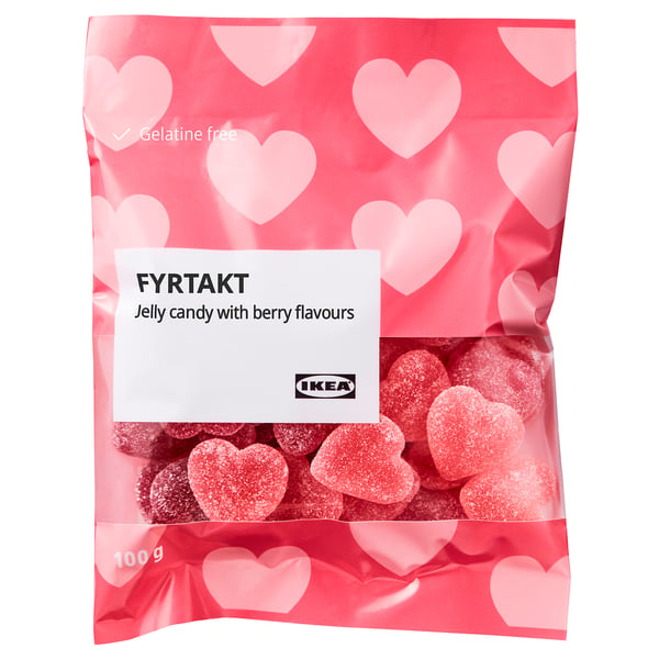 IKEA FYRTAKT marjamaitseline tarretis kommikott, südamekujuline, želatiinivaba.