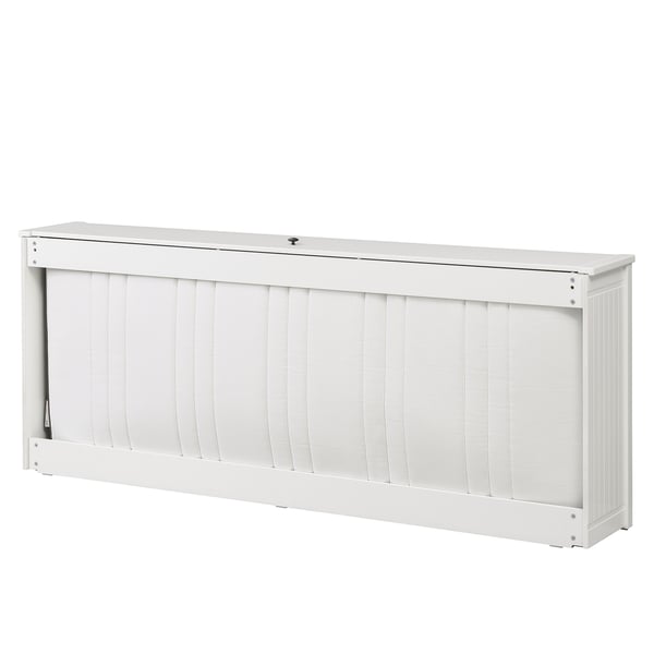 Valge HEMNES madratsi hoiukapp, mahub 80x200 cm madratsile, peal on riiul.