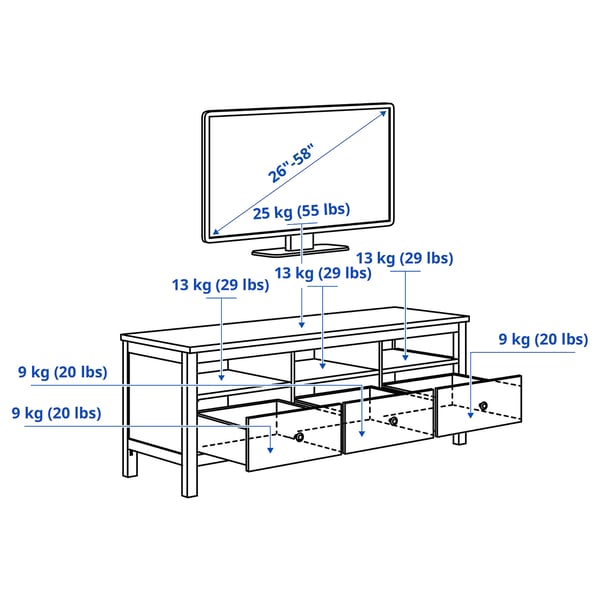 Illustratsioon toote mõõtudega: HEMNES.