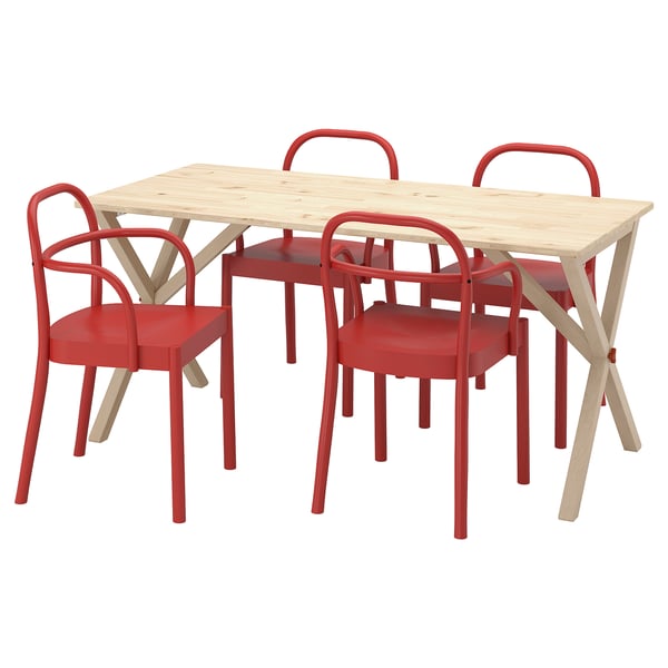 IKEA PS 2026 / STOCKHOLM 2025 Laud ja 4 tooli, mänd/punane, 156x75 cm