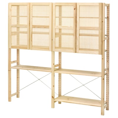 IVAR naturaalsest männipuidust riiulid bambusustega. Neli ust, kaks riiulit. Maalähedane, minimalistlik disain.