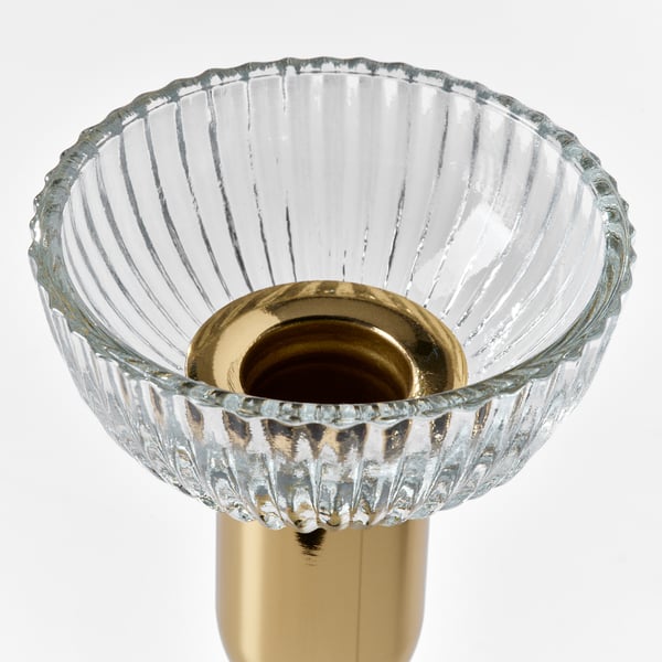 KUNGSTÄRNA Küünlajalg, läbipaistev klaas/kuldne, 19 cm