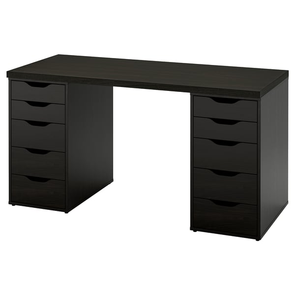 Must LAGKAPTEN kirjutuslaud kahe panipaigaga, millest igaühel on mitu sahtlit.