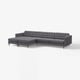 Kaasaegne hall nurgadiivan, millel on tutiga seljatugi ja istme, puidust jalad ja puhtad jooned.