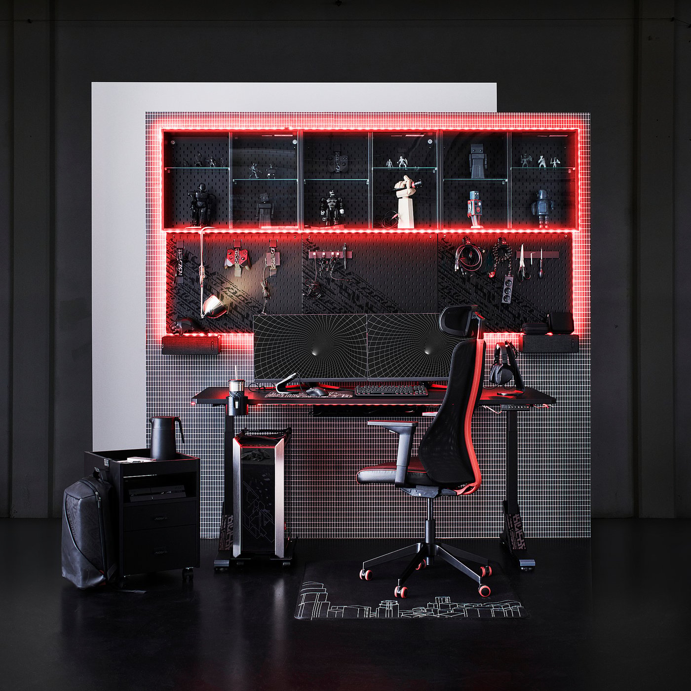 Kaasaegne mänguseade musta LÅNESPELARE, punaste tulede, mängutarvikutega.