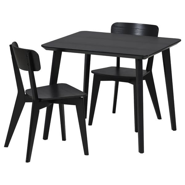 Must LISABO söögimööblikomplekt ristkülikukujulise laua ja 2 tooliga, minimalistliku disainiga, täispuidust jalgade ja stiilse seljatoega.