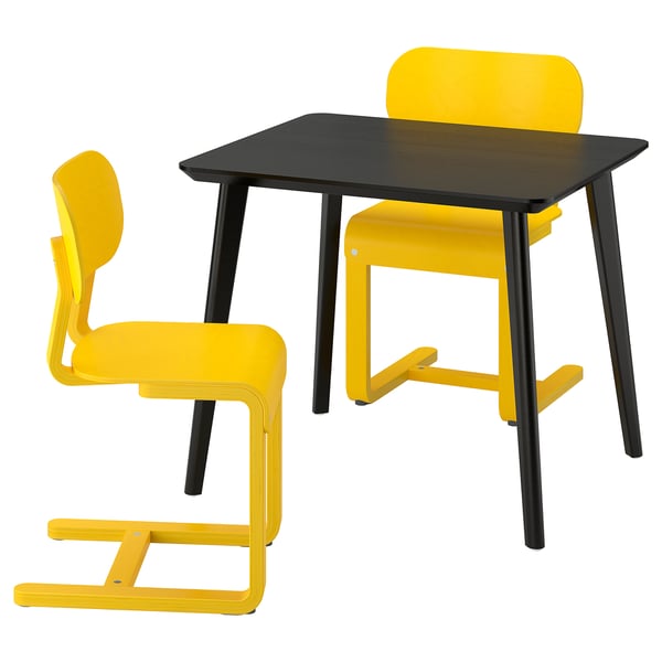 LISABO / LYCKAN Laud ja 2 tooli, must/kollane, 88 cm