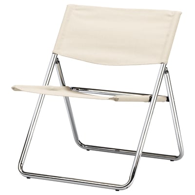 Ikea MOFALLA valge kroomitud raamiga kokkupandav tool.