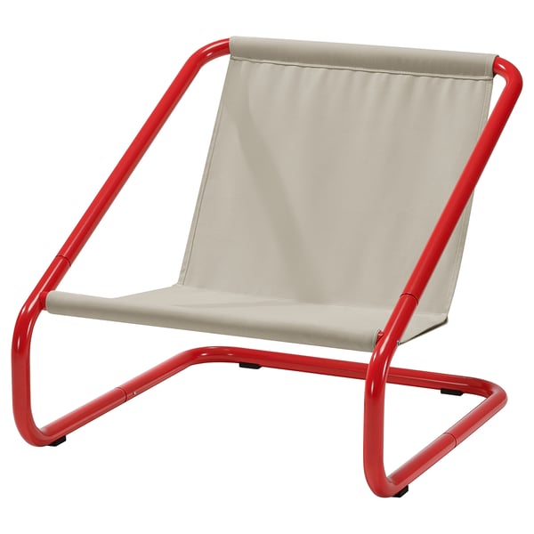 ÖNNESTAD punane kokkupandav tool, kaasaegne minimalistlik disain beeži kangaga, terasraam, kerge.