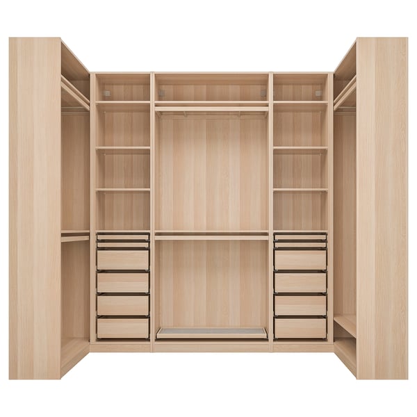 Ikea PAX helepuidust kapp riiulite ja sahtlitega.