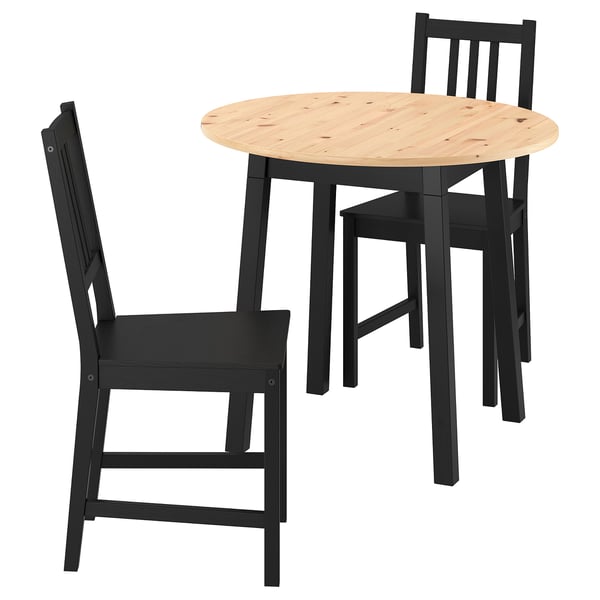 PINNTORP Laud ja 2 tooli, peitsitud helepruun must peits/must peits mänd, 85 cm