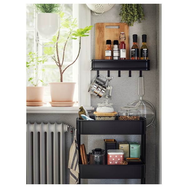RÅSKOG Ratastega riiul, must, 35x45x77 cm
