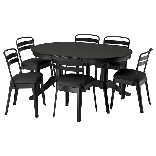 ROSENTORP / RAMSNÄS Laud ja 6 tooli, must/must, 160/215x110 cm