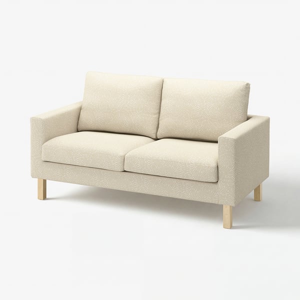 Beež SALTSJÖBADEN diivan lillemustriga, puuvillast ja puidust jalgadega.