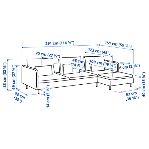 Illustratsioon toote mõõtudega: SÖDERHAMN.