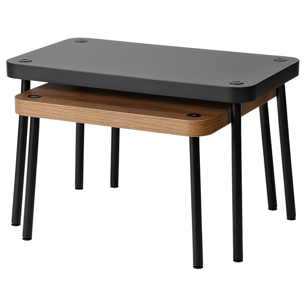 SONHULT pesalauad musta ja pruuni värviga. Kaasaegsetel ristkülikukujulistel laudadel on elegantsed metalljalad ja need pakuvad mitmekülgset ruumisäästlikku disaini.