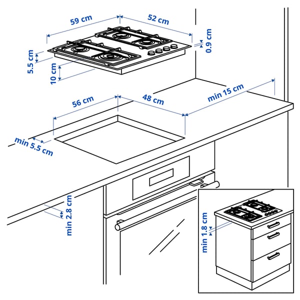 VASASTAN Gaasipliit, IKEA 500 klaas/valge, 59 cm