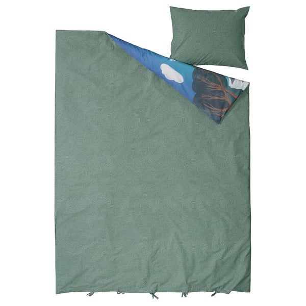 ALPTALL Пододеяльник и наволочка, синий зеленый/Гималаи, 150x200/50x60 см
