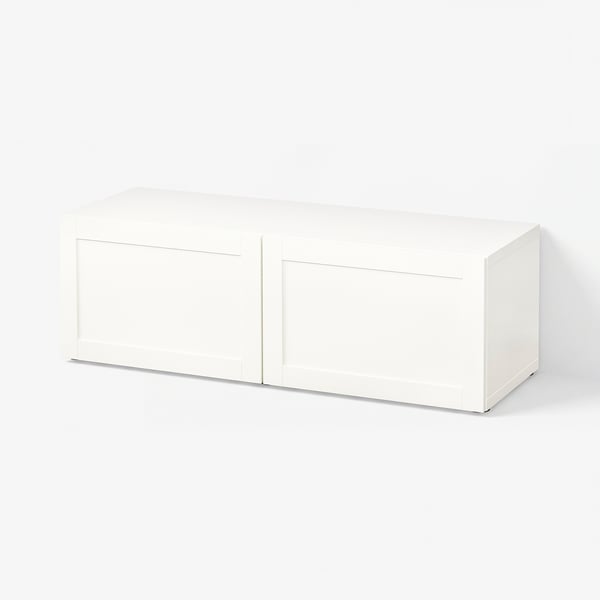 BESTÅ Стеллаж с дверьми, белый/Hanviken белый, 120x42x38 см