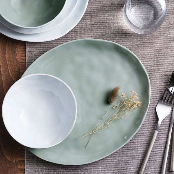 FORELLTETRA Тарелка, бирюзовый/серый, 29x25 см