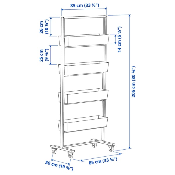 MITTZON Каркас с колёсиками/контейнером, белый, 85x205 см